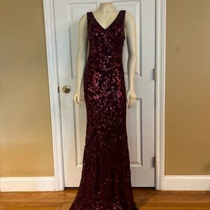 City Triangles Burgundy Sequin Maxi Dress